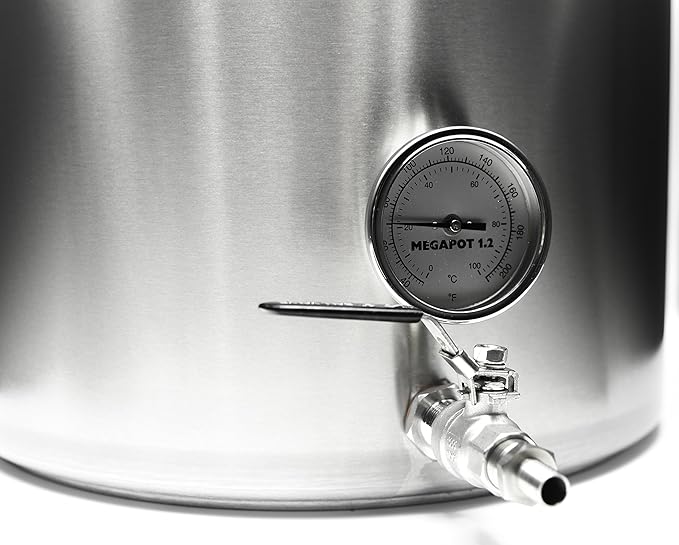 Northern Brewer - MegaPot Stainless Steel Brew Kettle with Volume Markings (15 Gallon w/Valve and Thermometer)
