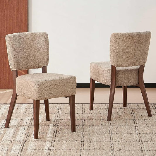 Howtek Modern Dining Chairs Set of 2 with 6.3" Thick Seat Cushions, Space-Saving Stackable Upholstered Kitchen Chairs, Ergonomic Backrest & Wood Grain Metal Legs, Brown