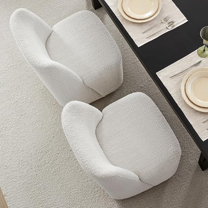 CHITA Upholstered Rolling Dining Chair on Casters Set of 4, FSC Certified Modern Fabric Dining Chair with Casters, Boucle Dining Chairs for Reading Room Kitchen Dining Room, Pearl