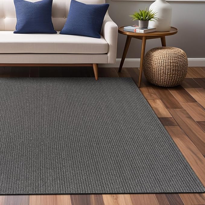 Non Slip Gray Solid Rubber Back Thing Rug for Living Room 6x9 Area Rugs for Kitchen, Rugs for Bedroom, Stain Resistant Easy Cleaning Non Shedding Carpet Gray 6 x 9