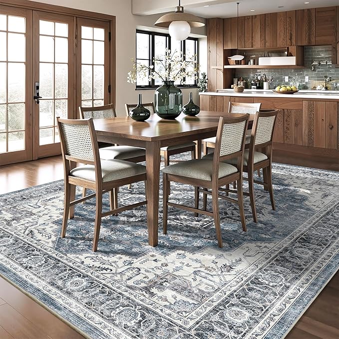 9x12 Large Area Rugs for Living Room Ultra-Soft Washable Rug Vintage Distressed Non-Slip Low Pile Stain Resistant Carpet for Bedroom Dining Room Kitchen Office
