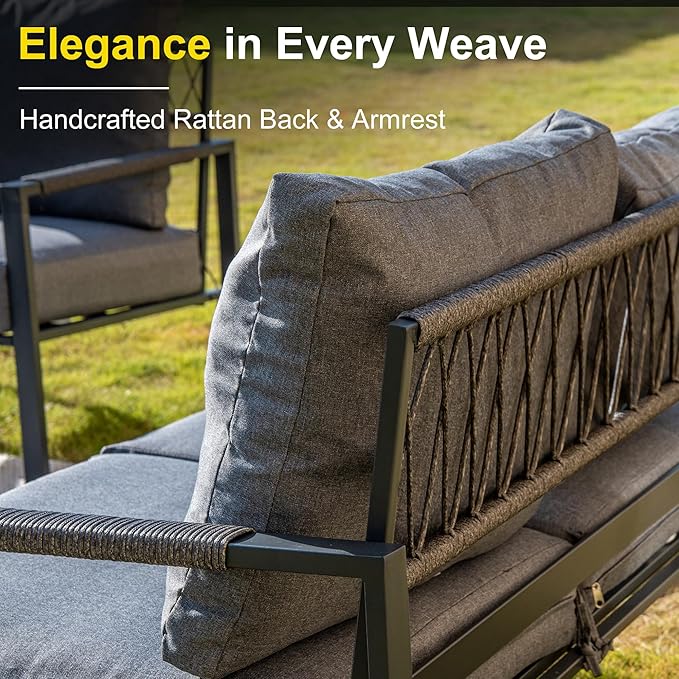 Sundale Outdoor 3 Pieces Patio Set Outdoor Metal Furniture Sets with 2 Armchairs and Side Table, Outdoor Single Sofa Set for Garden, Backyard, Porch, or Balcony, All-Weather Metal Chairs with Cushions