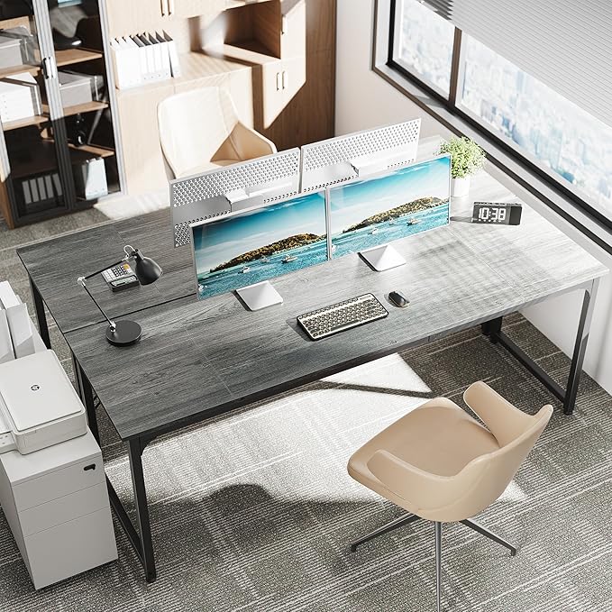 Huuger Computer Desk, 80 Inch Office Desk, Gaming Desk with Storage, Writing Desk Work Desk for Home Office, Study, Long Simple Desk, Large Legroom, Metal Frame, Grey