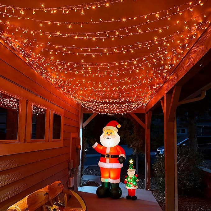 QITONG Orange Christmas Lights, 165ft 500 LED Outdoor String Lights Plug in, Clear Wire Fall Lights Indoor with 8 Modes for Thanksgiving décor