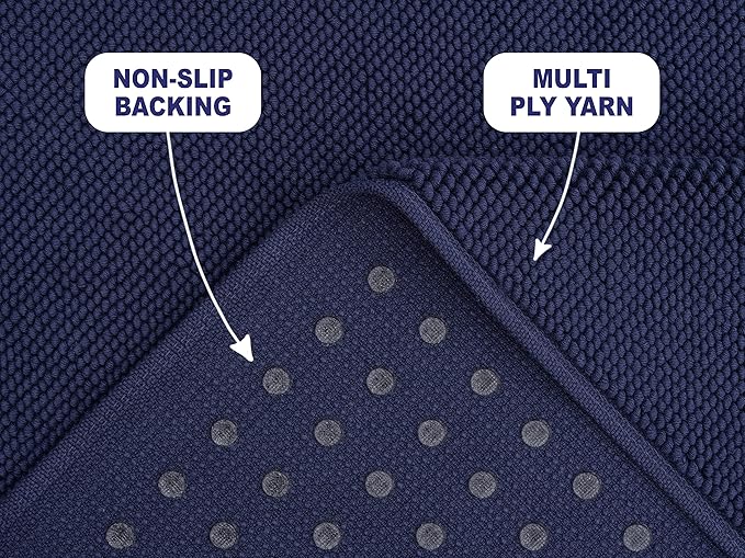 American Soft Linen Bath Rug, 17 in 24 in 100% Cotton Bath Mats Rugs for Bathroom, Slip Reducer Washable Shaggy Form Area Rugs, Navy Blue Bath Rug