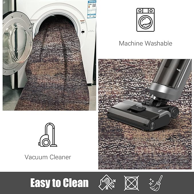 RUGSURE Washable Area Rug - 1/6 Thick - Stain & Water Resistant Non-Slip - Resistant Rug for Living Room, Bedroom, Nursery, Pet & Child Friendly, Vintage Charm Area Rugs (Rust, 8' x 10')