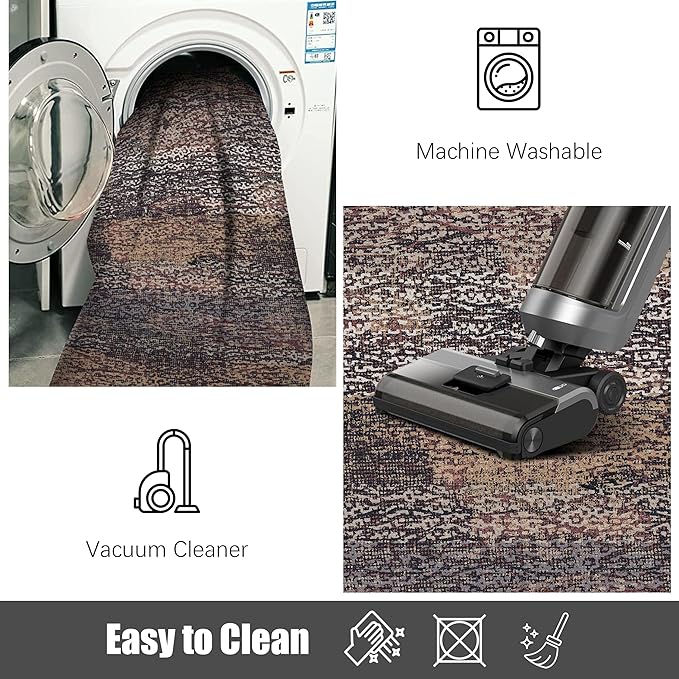 RUGSURE Washable Area Rug - 1/6 Thick - Stain & Water Resistant Non-Slip - Resistant Rug for Living Room, Bedroom, Nursery, Pet & Child Friendly, Vintage Charm Area Rugs (Rust, 5' x 7')