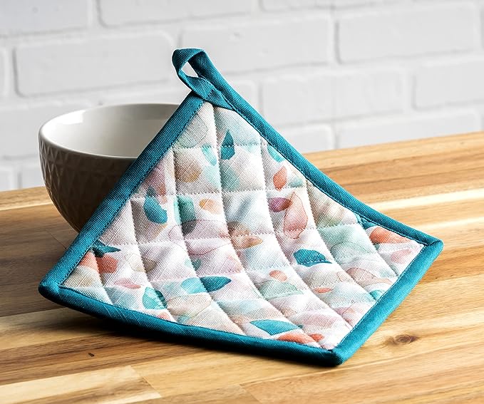 Maison d' Hermine 100% Cotton Oven Mitt & Pot Holder Set (7.5"x13" & 8"x8") Heat Resistant BBQ Cooking Gloves with Loop, Baking, Grilling, Kitchen, Handling Hot Pans Spring/Summer (Summer Picnic)