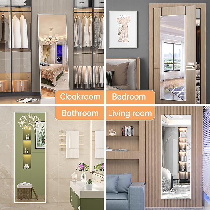 Hasipu Door Mirror Full Length, 56 x 16 Inch Full Body Wall Mirror Over The Door Hanging Mirror for Bedroom, Living Room, Cloakroom