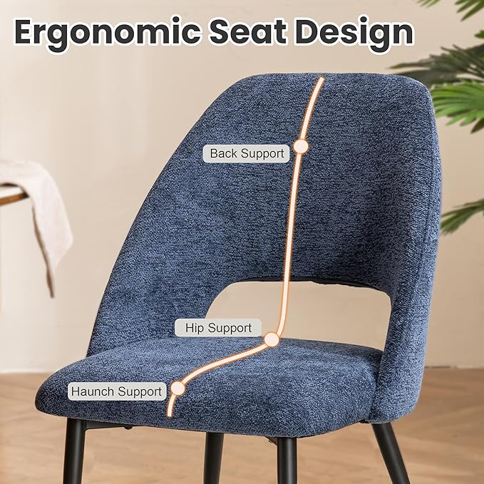 Rowill Boucle Dining Chairs Set of 2, Morden Upholstered Dining Room Kitchen Chairs with Metal Legs for Living Room, Bedroom, Restaurant, Blue