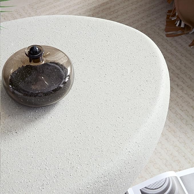 43.31" Fiberglass Elliptical Oval Coffee Table for Living Room Vintage Matte Rocks Center Table Front of The Sofa, No Need Assembly