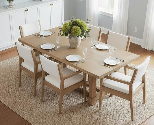 EALSON Upholstered Dining Chairs Set of 6 Mid Century Dining Room Arm Chairs with Hardwood Frame Modern Farmhouse Kitchen Side Chairs for Living Room, Beige Linen