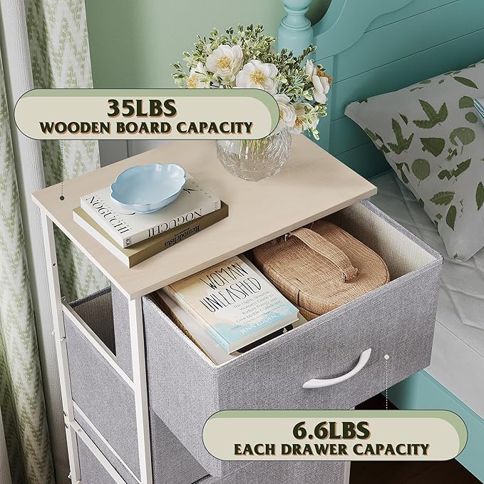 WLIVE 4 Drawers Dresser for Bedroom, Light Grey Fabric Clothes Storage Organizer Unit, Dresser for Hallway, Entryway, Closets, Sturdy Steel Frame, Wood Top