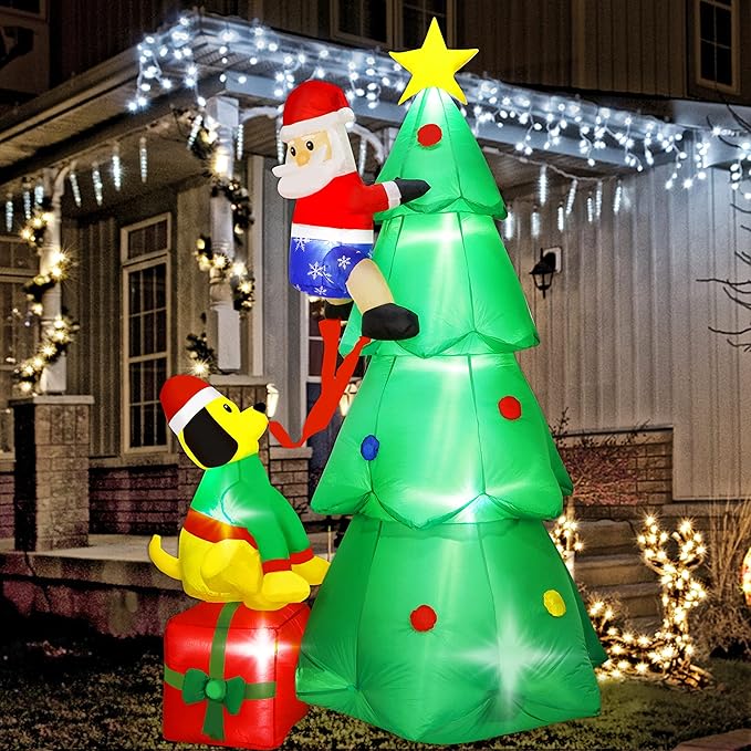 SAND MINE 8ft Christmas Inflatables Tree, Christmas Inflatables Blow Up Yard Decoration, Blow Up Christmas Tree with Santa Claus, Dog, Boxes for Indoor Outdoor Yard Garden Christmas Decoration