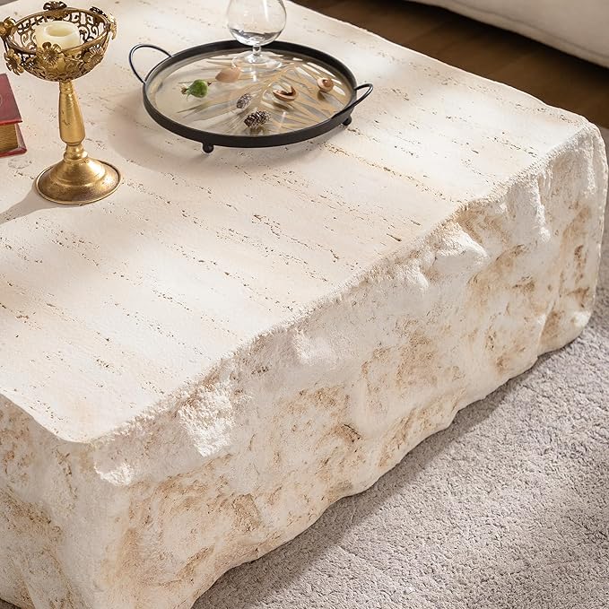 35.43" MgO Square Centre Coffee Table Vintage Faux Stone Sofa Pre-Modern Coffee Tables for Living Room Office Apartment,Amber