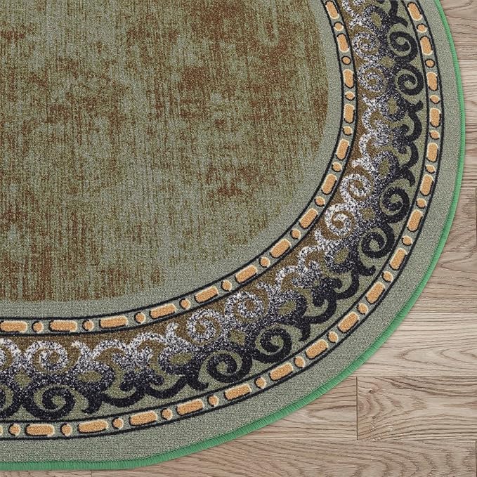 Antep Rugs Alfombras Bordered Modern 5x7 Non-Slip (Non-Skid) Low Pile Rubber Backing Indoor Area Rug (Green, 5' x 7' Oval)