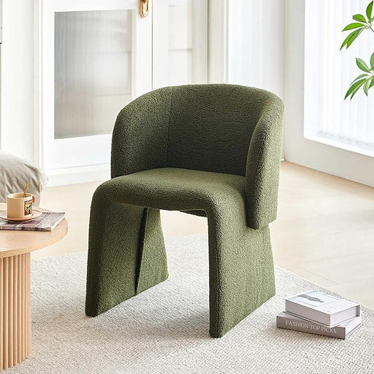 Modern Dining Chair Green Upholstered Barrel Home Kitchen Chair with Metal Frame, Comfy Accent Chair Teddy Velvet Single Sofa Chairs for Living Room,Bedroom