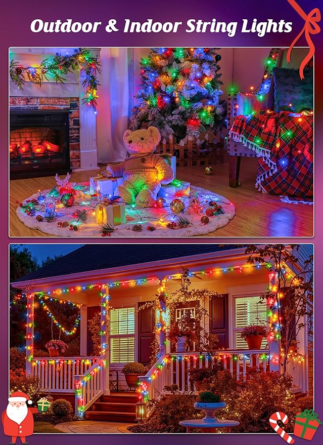 Brightown 2 Pack Solar Christmas String Lights Outdoor, Total 144Ft 400 LED Twinkle Fairy Lights Waterproof with 8 Modes Auto On/Off for Patio Tree Garden Party Home Wedding Decorations (Multicolor)