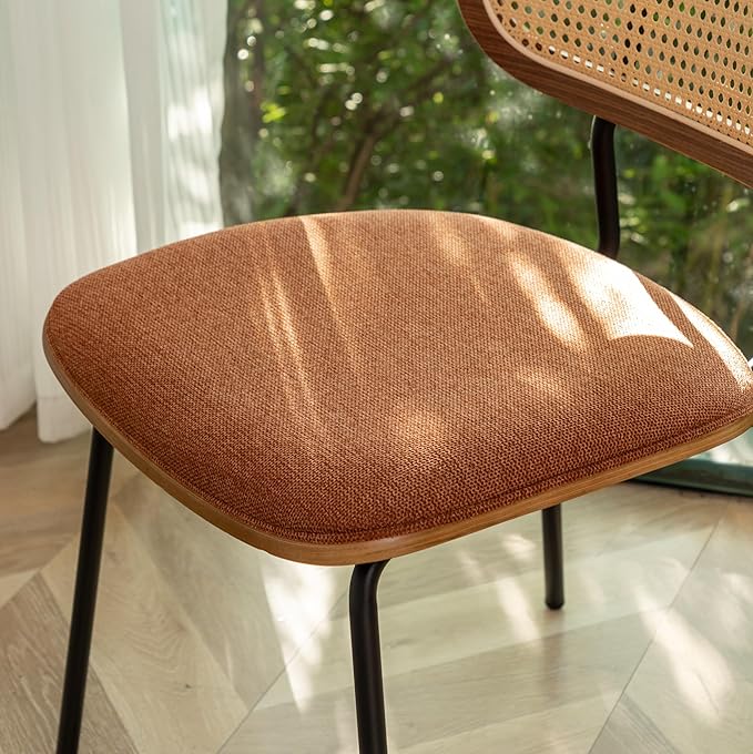 Rattan Dining Chairs Set of 2, Christmas Decoration Mid Century Modern Dining Chairs with Cane Back for Kitchen Dining Room, 19 Inch Fabric Orange