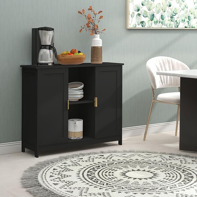 TaoHFE Black Buffet Cabinet,Modern Narrow Sideboard Buffet Cabinet Wooden Side Table with Storage,Black Accent Cabinets for Living Room