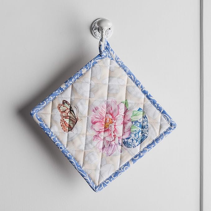 Maison d' Hermine Pot Holders 100% Cotton Heat Resistant Potholders 8" x 8" Hot Pads with Loop BBQ, Cooking, Baking, Grilling, Kitchen, Handling Hot Pans Spring/Summer (Pack of 1, Canton)