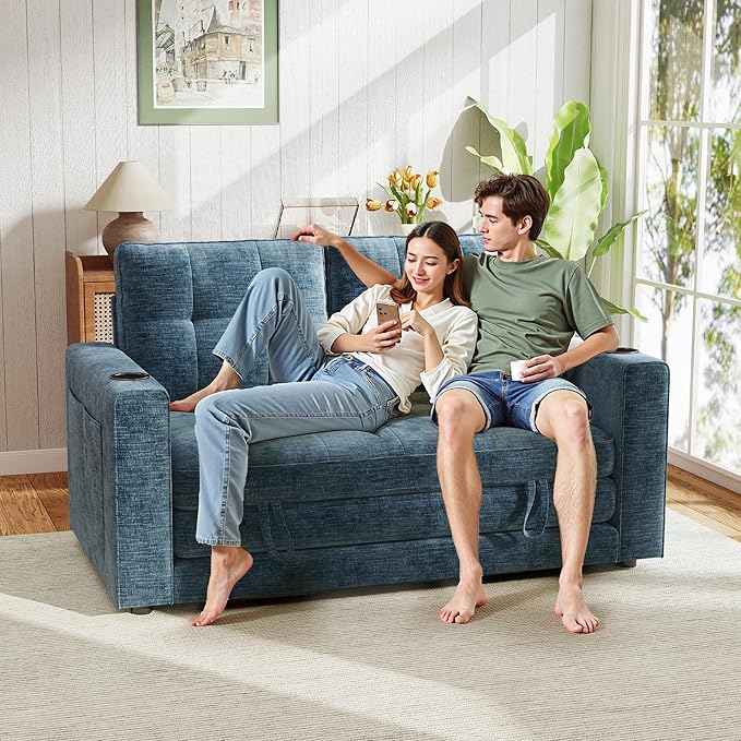 WorthFurni Convertible Sofa Bed,Sleeper Sofa, Floor Sofa Bed for Small Spaces Folding Couch Bed - Blue