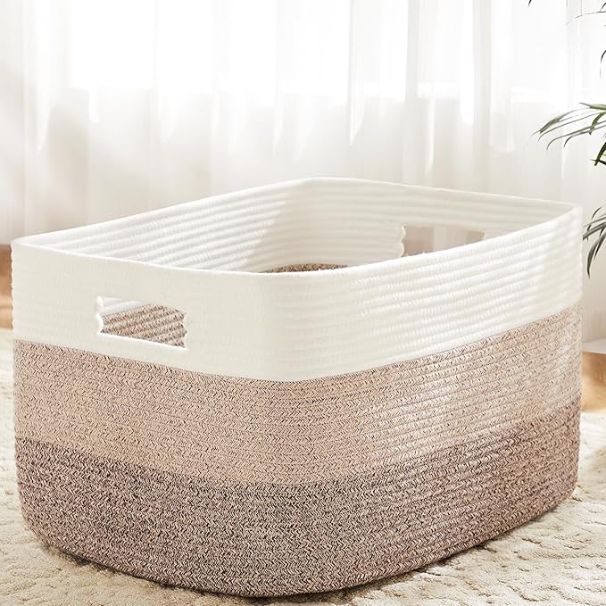 Blanket Basket,Rectangle Woven Baskets for Storage,100L Laundry Basket for Decorative Nursery Blanket,Toys,Dirty Clothes and Magazine in Shelves,Baby Room,and Living Room