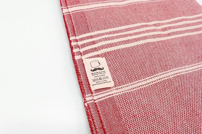 Bazaar Anatolia Turkish Towel 100% Cotton Beach Towel 76x38 Thin Lightweight Travel Camping Bath Sauna Gym Pool Unique Red Towels