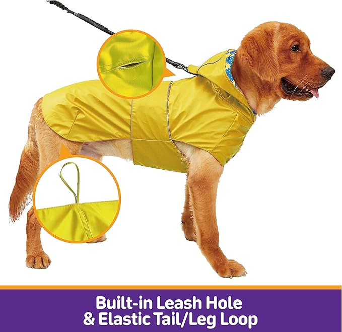 Dog Raincoat Reversible, Single Side Slicker Poncho Adjustable Waterproof Dog Rain Jacket with Leash Hole/Reflective Stripe Hooded Snowproof Windproof Clothes for Small to 3X-Large Dogs, 3XL