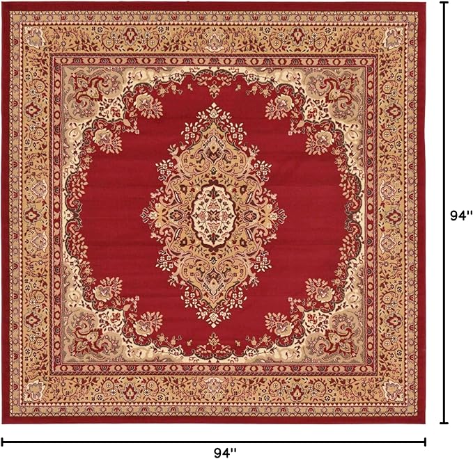Unique Loom Reza Collection Traditional Persian Style Area Rug, Square 8' 0" x 8' 0", Burgundy/Ivory