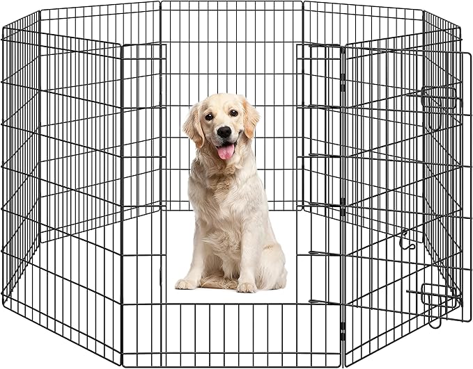 Yaheetech 34" High 8 Panel Foldable Metal Dog Exercise Pen Pet Playpen Dog Fence Outdoor & Indoor Use for Small Animals with Door Black