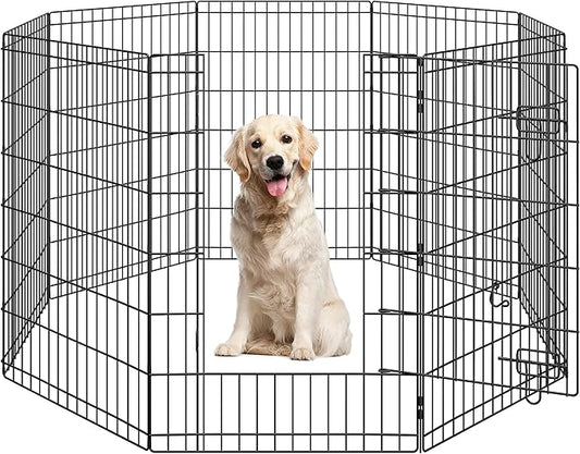 Yaheetech 34" High 8 Panel Foldable Metal Dog Exercise Pen Pet Playpen Dog Fence Outdoor & Indoor Use for Small Animals with Door Black