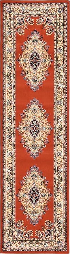 Unique Loom Reza Collection Traditional Persian Style Area Rug, Runner 2' 7" x 10' 0", Terracotta/Ivory