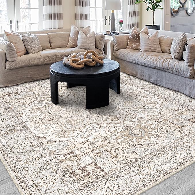 Area Rug 9x12 for Living Room, Large Cream Area Rugs, Large Rugs for Living Room,Washable Area Rug (Cream 9x12)