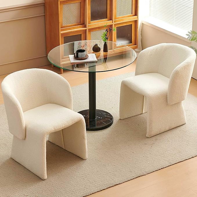 Barrel Dining Kitchen Chairs Set of 2, Modern Mid Century Living Room Chairs Upholstered Round Backrest Accent Side Chairs Comfortable for Dining Room, Cafe, Off White