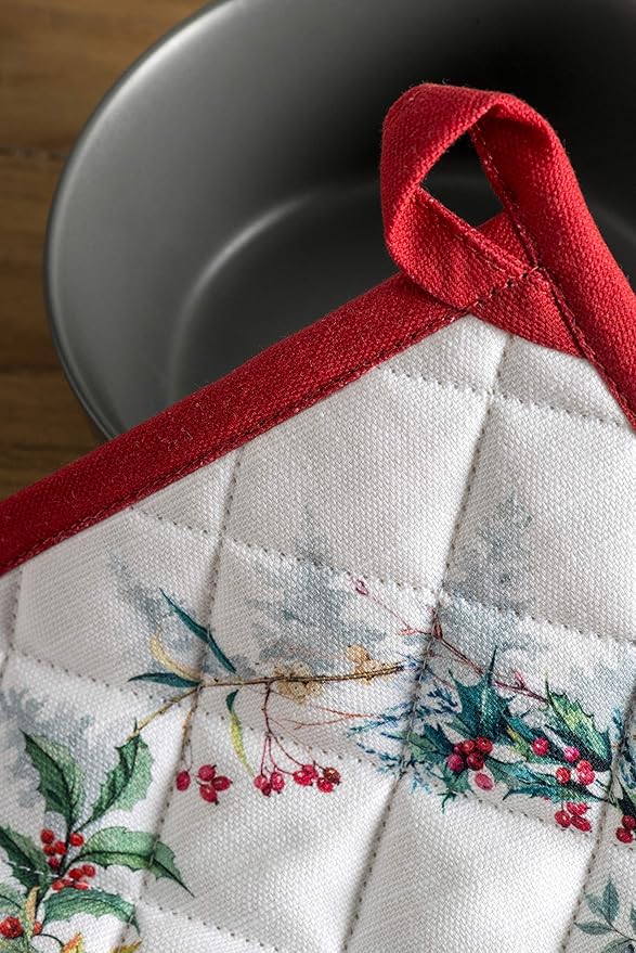 Maison d' Hermine Pot Holders Set 100% Cotton Heat Resistant Potholders 8" x 8" Hot Pads with Loop for Thanksgiving Christmas Decorations BBQ Cooking Baking Handling Hot Pans (Pack of 2, Morzine)