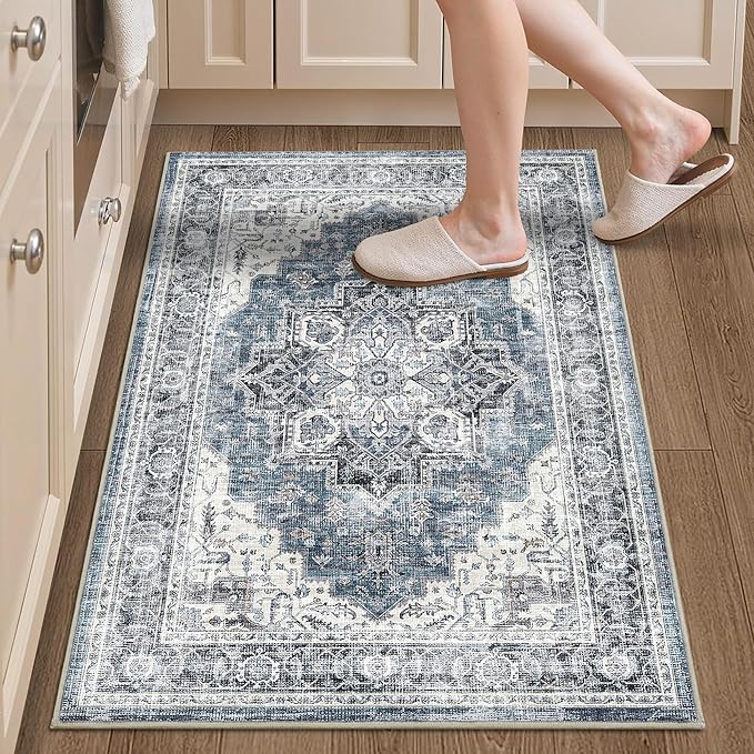Area Rug 2x3 Entryway Rug Soft Washable Doormat Non Slip Low Pile Lightweight Carpets Indoor Faux Wool Small Rug for Entrance, Kitchen, Bedroom, Living Room