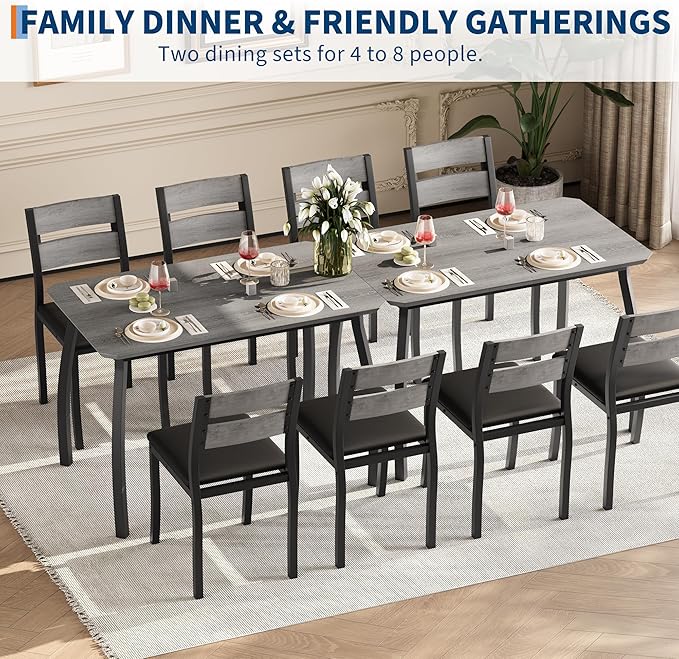 GAOMON 5 Piece Dining Table Set for 4, Space-Saving Kitchen Table with Upholstered Chairs, Modern Angled Corner Design, Compact Dinner Set for Small Spaces, Apartment, Dining Room, Grey