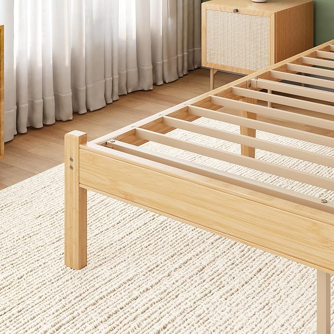 ZIYOO Solid Bamboo Wood Full Size Bed Frame with Storage Headboard, 14 inch Platform Bed Frame Full No Box Spring Needed with Steel Slats, Sturdy and Stable, Easy Assembly, Noise Free