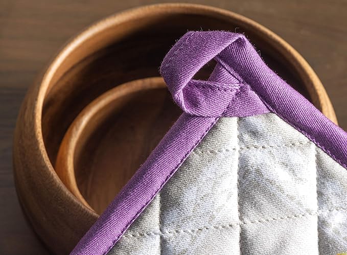 Maison d' Hermine 100% Cotton Oven Mitt & Pot Holder Set (7.5"x13" & 8"x8") Heat Resistant BBQ Cooking Gloves with Loop, Baking, Grilling, Kitchen, Handling Hot Pans Spring/Summer (Pivoine)