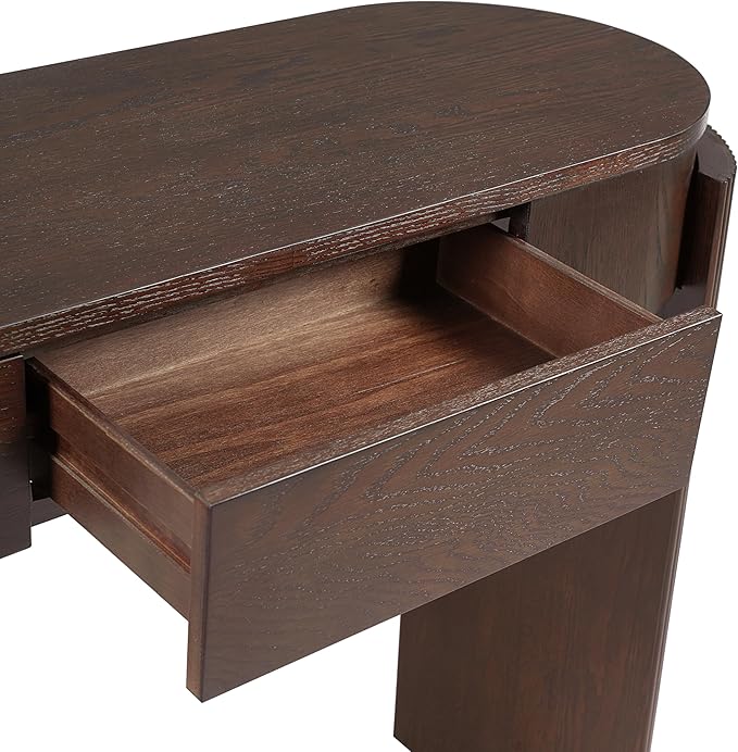 Merax 55" Entryway Table with Oval Top and 2 Drawers, Natural Wood Grain Finish Console Table with Fluted Design for Entryway and Living Room (Espresso)