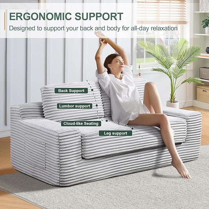 70" Cloud Loveseat Sofa Couch in a Box, 2 Seater Boneless Couch, Convertible Pull Out Sofa Bed with Pillows, No Assembly, Memory Foam, Modern Small Couches for Small Spaces (Gray-Folding)