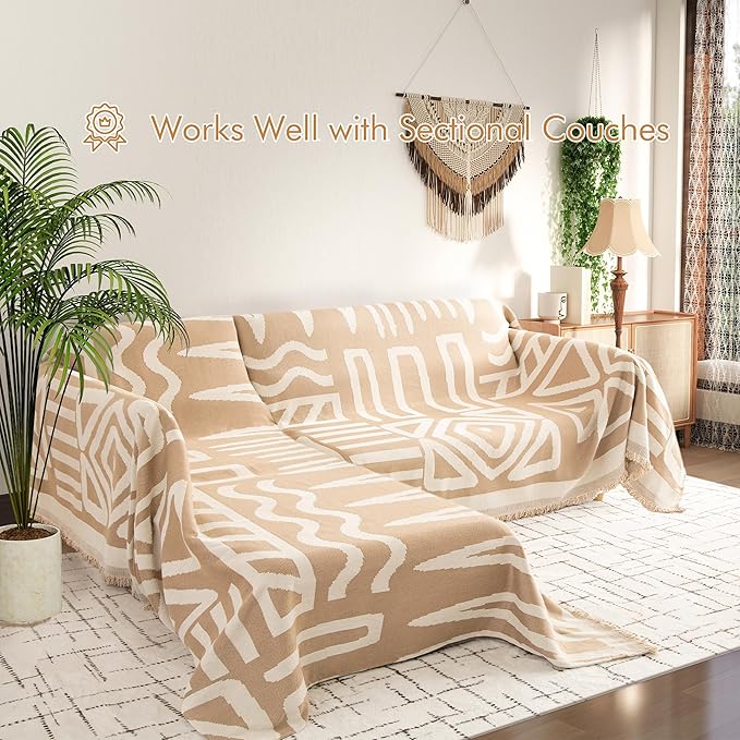 Couch Cover for 2-3 Cushion Couch Sofa Pet Friendly, Boho Sectional L Shaped Sofa Cover Washable for Dogs Cats Kids, Leather Furniture Protector Slipcover Decor for Living Room, 71"x118"