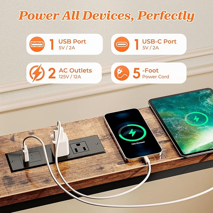 SUPERJARE 86.6 Inch Sofa Table with 2 Power Outlets and USB-C Ports, 5.9 Inch Narrow Console Table with Storage, Long Entryway Hallway Couch Table Behind Sofa, Small Spaces, Living Room, Rustic Brown