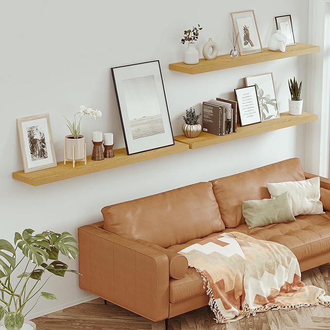 Vivelove 55 inch Long Floating Shelves for Wall, 10.3" Deep & Thicker Storage Shelf for Living Room, Kitchen, Farmhouse,Wall Shelves with Invisible Brackets,Set of 1, Oak