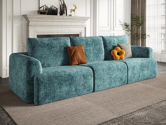 EASE MOOSE Boneless Couch for Living Room, Sectional Cloud Sofa, Modular Cloud Couch, 3-Seater Deep Seat Sofas with Pillow for Bedroom, Apartment, No Assembly Required, Chenille (Blue)