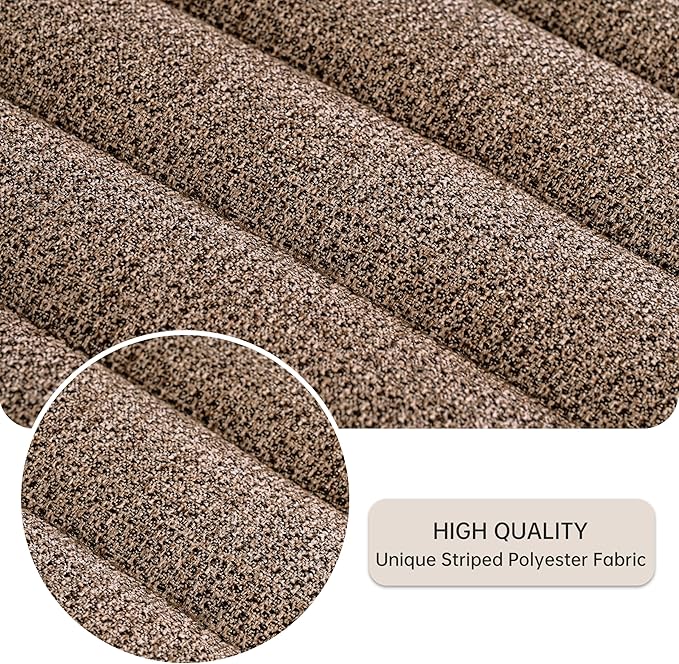 VKNOW Upholstered Dining Chairs Set of 6, Modern Dining Room Chairs with Stripe, Linen Kitchen Chair Dinner Chair with Black Metal Base for Kitchen Office, Brown