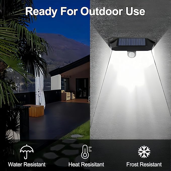 Solar Lights Outdoor 178 LED Lights with Light Reflector and 3 Lighting Modes, Motion Sensor Wall Light, IP65 Water Resistant, Solar Powered for Garden Courtyard