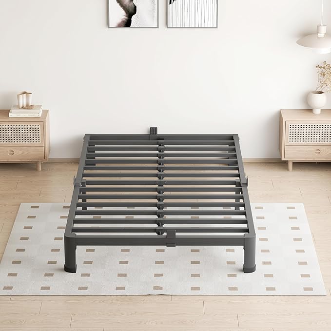 4 Inch Twin Size Bed Frame, 3500Lbs Heavy Duty Metal Platform with Round Corner Legs Mattress Slide Stopper, Steel Slat Support No Box Spring Needed, Noise Free, Non-Slip, Easy Assembly