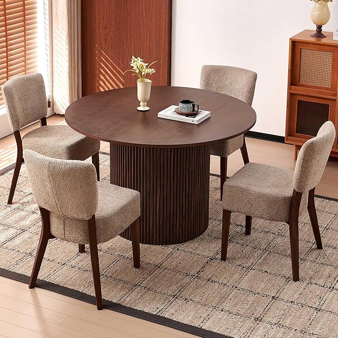 Howtek Modern Dining Chairs Set of 4 with 6.3" Thick Seat Cushions, Space-Saving Stackable Upholstered Kitchen Chairs, Ergonomic Backrest & Wood Grain Metal Legs, Brown